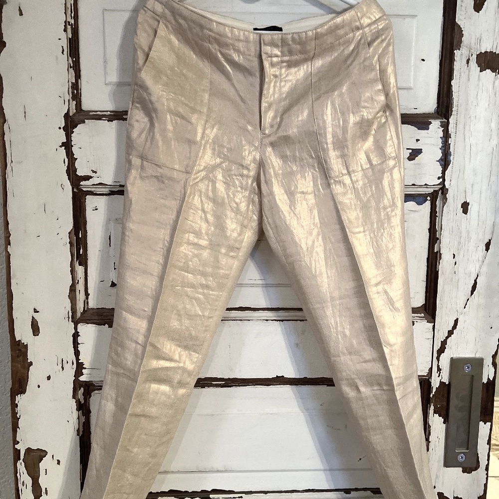J Crew Metallic Foil Linen Gardening pants cropped 6